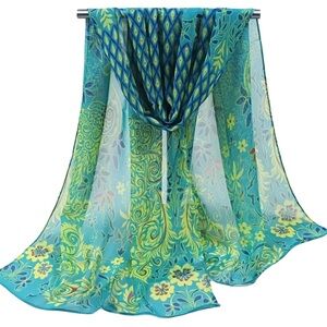 Green and Blue Peacock Sheer Scarf Wrap